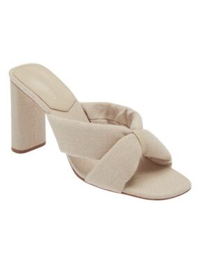 Schutz Heeled Fairy High Slide Linen Sandal Oyster Cream Light Tan Size 8.5B NIB